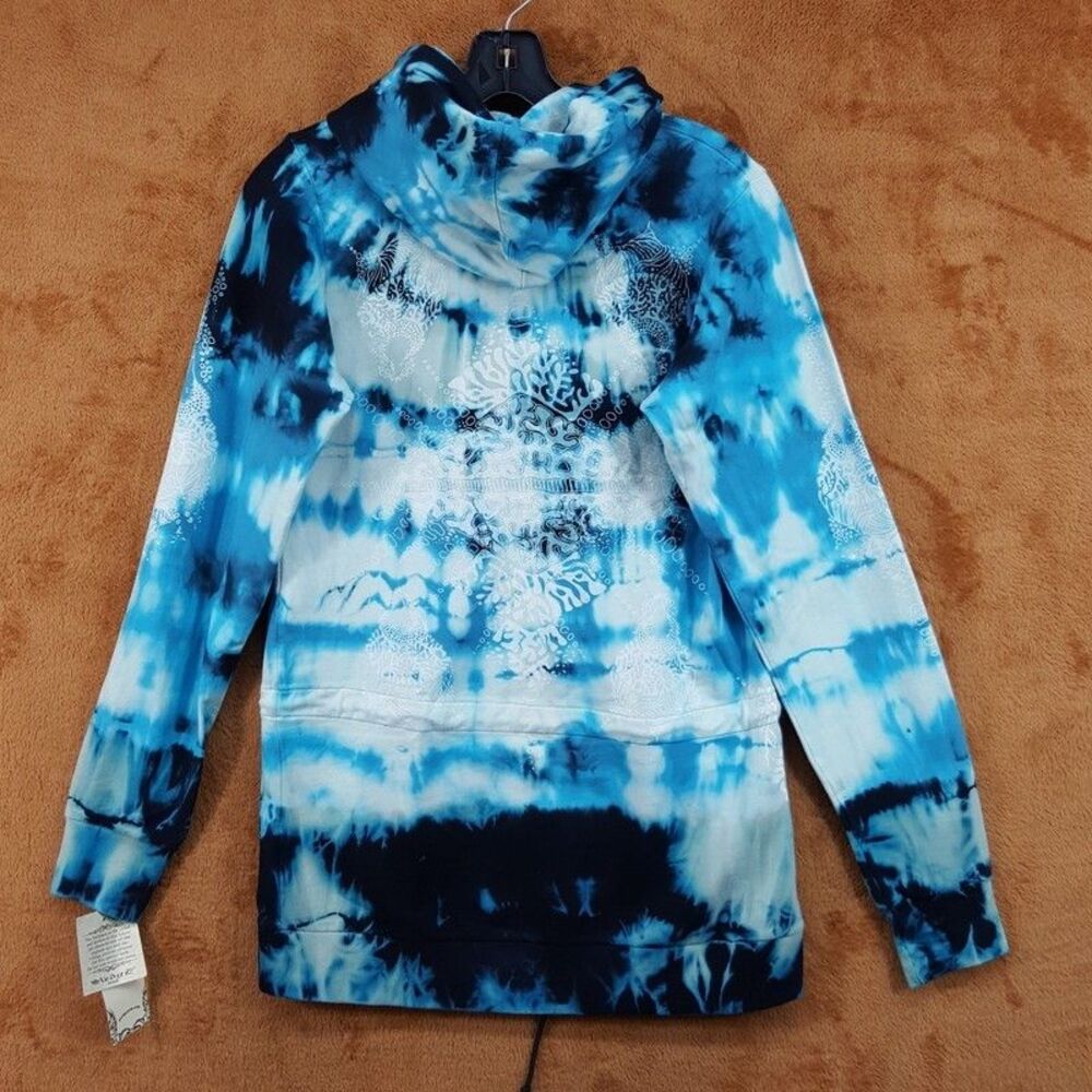 SLEDGE USA Vintage Hoodie Womens Large Blue Zip Tie Dye Rhinestone Tunic Y2K - Picture 6 of 10